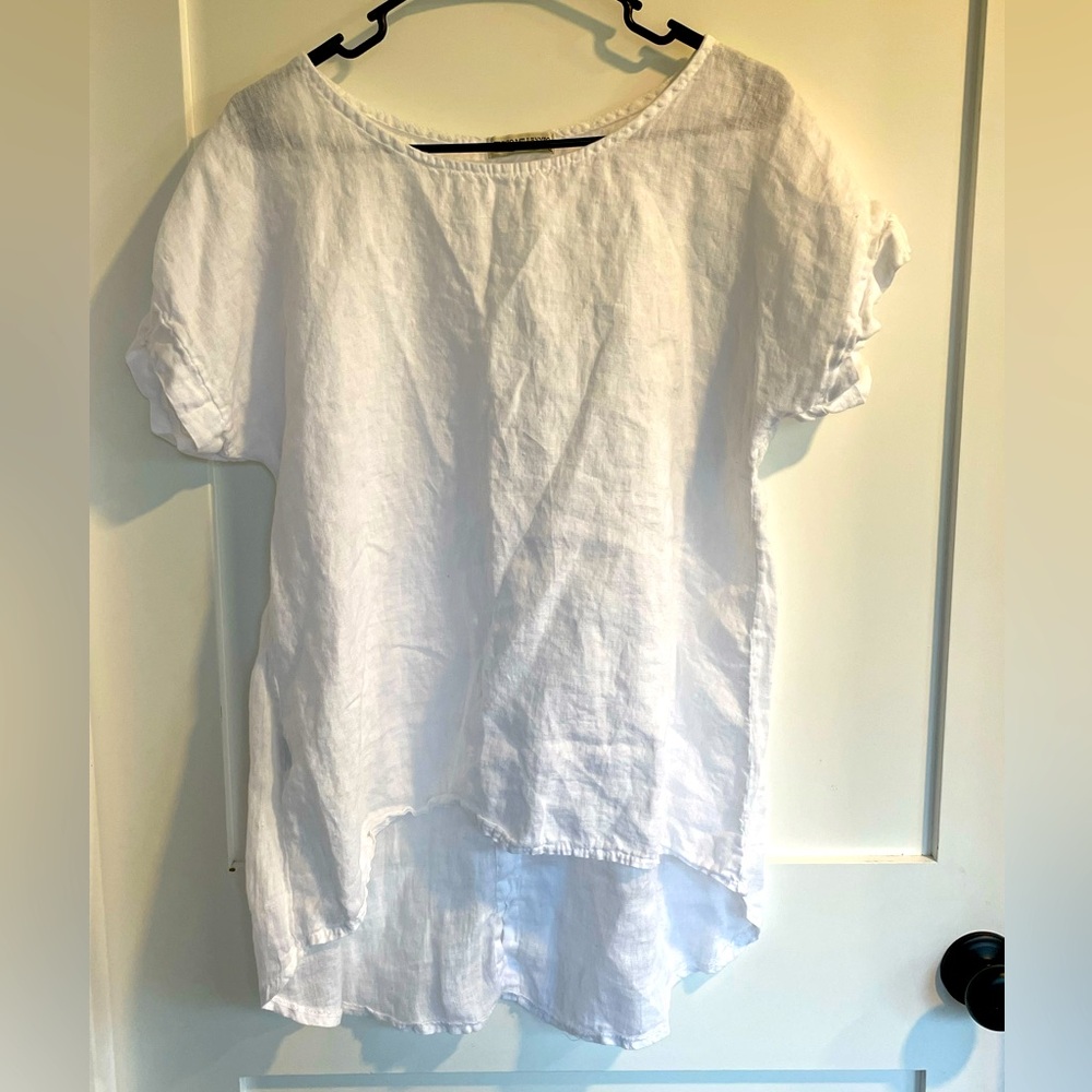 Terzo Millennio Made in Italy White Crochet Linen Blouse Top Womens Sz S Summer